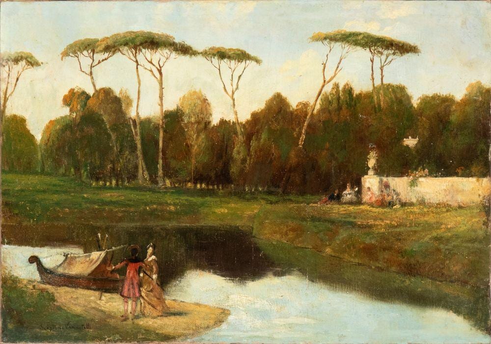 Scipione Vannutelli comparable auction result: scipione vannutelli genazzano 1834 roma 1894 landscape with lake and figures