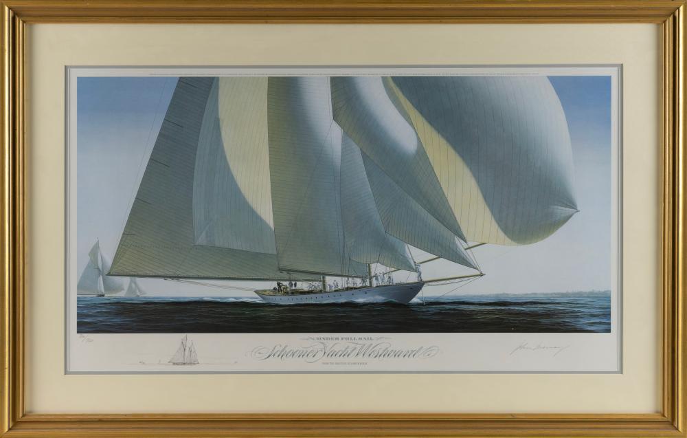 John Mecray comparable auction result: john marcy mecray rhode island pennsylvania 1937 2017 schooner yacht westward under full sail lithograph 19 x 34 framed 28 x 44
