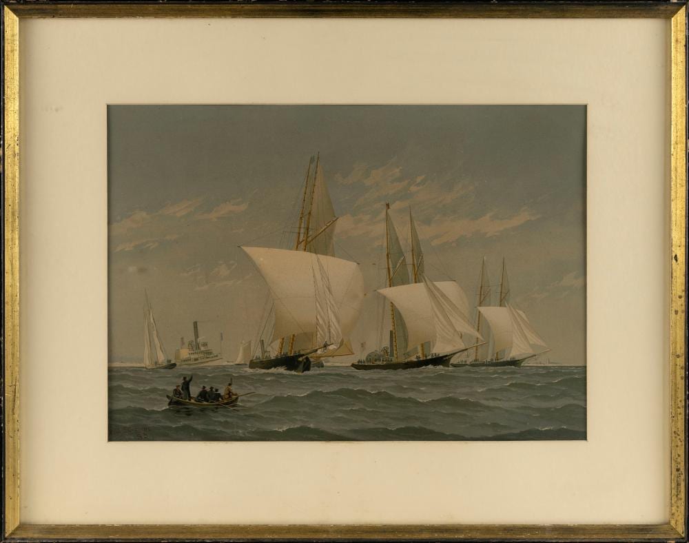 Frederick Schiller Cozzens comparable auction result: frederick schiller cozzens new york 1846 1928 sandy hook to needles henrietta fleetwing and vesta chromolithograph 14 x 20 framed 22 5 x 28 5