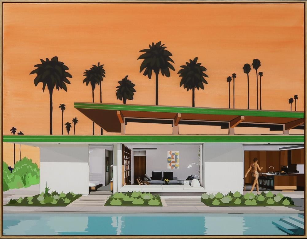 Jacques Lagrange comparable auction result: jack le grange palm springs sunset mixed media on linen 103cm x 133cm