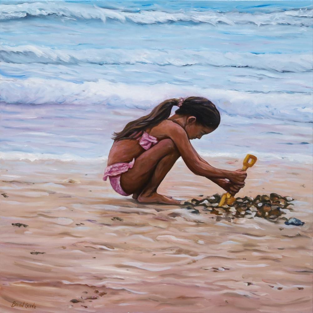 Belen Glenz comparable auction result: belen glenz beach play oil on linen 86cm x 85cm