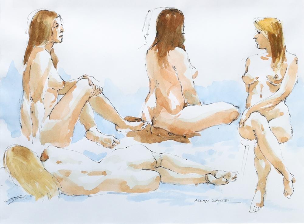 Allan Waite comparable auction result: allan waite untitled original watercolour and ink i 27cm x 37cm f 44cm x 54cm
