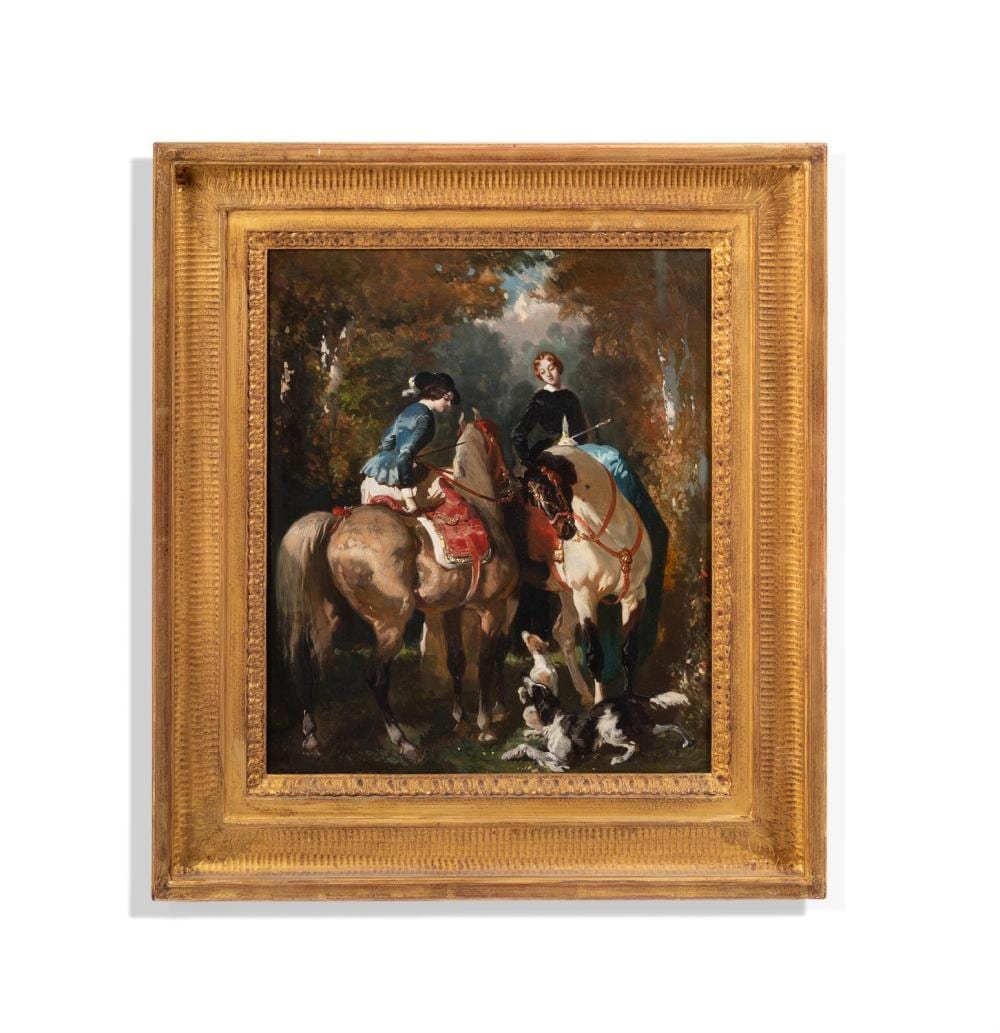 Alfred de Dreux comparable auction result: alfred de dreux 1810 1860 two ladies on horseback with dogs in a wood