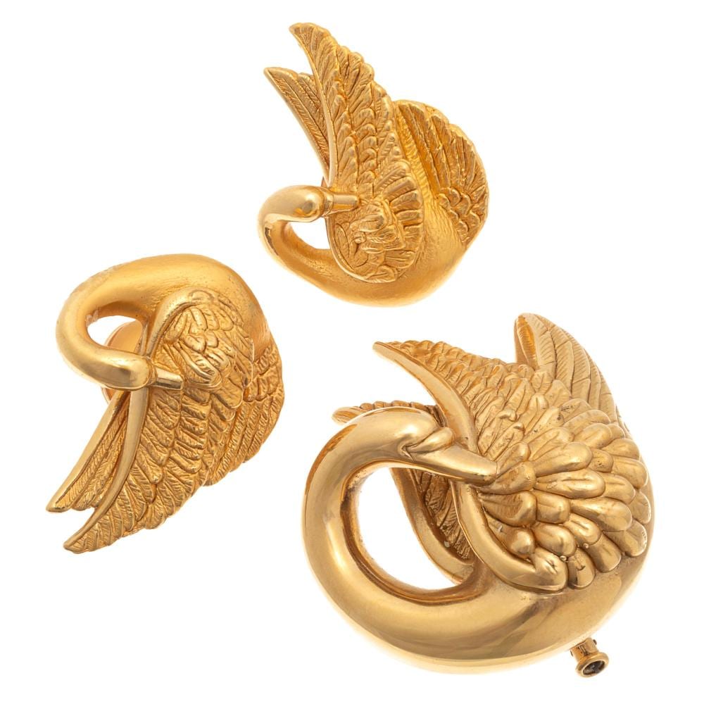 Jean-Louis Charles Garnier comparable auction result: charles garnier 18k swan jewelry suite