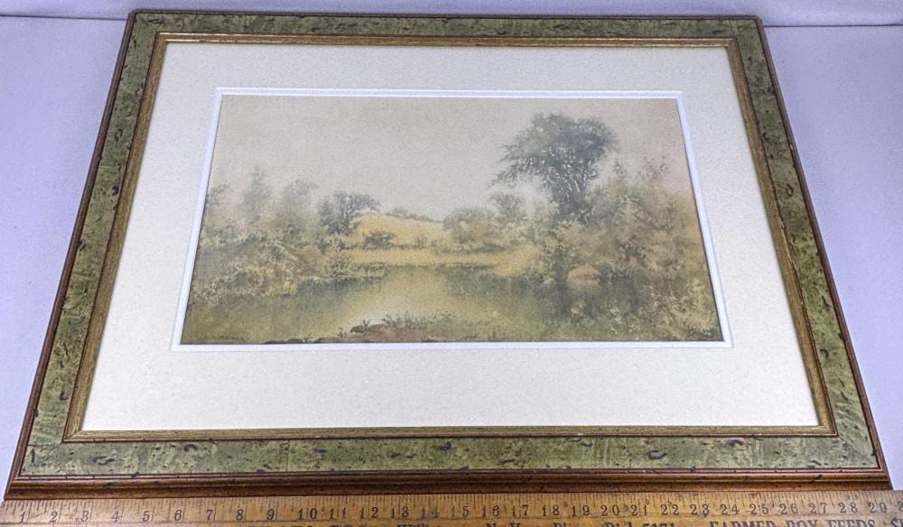 c d wader american b 1849 d 1918 pond in wooded area landscape watercolor painting framed · One Source Auctions · 2026-05-25 Charles Dickens Wader comparable auction result: c d wader american b 1849 d 1918 pond in wooded area landscape watercolor painting framed