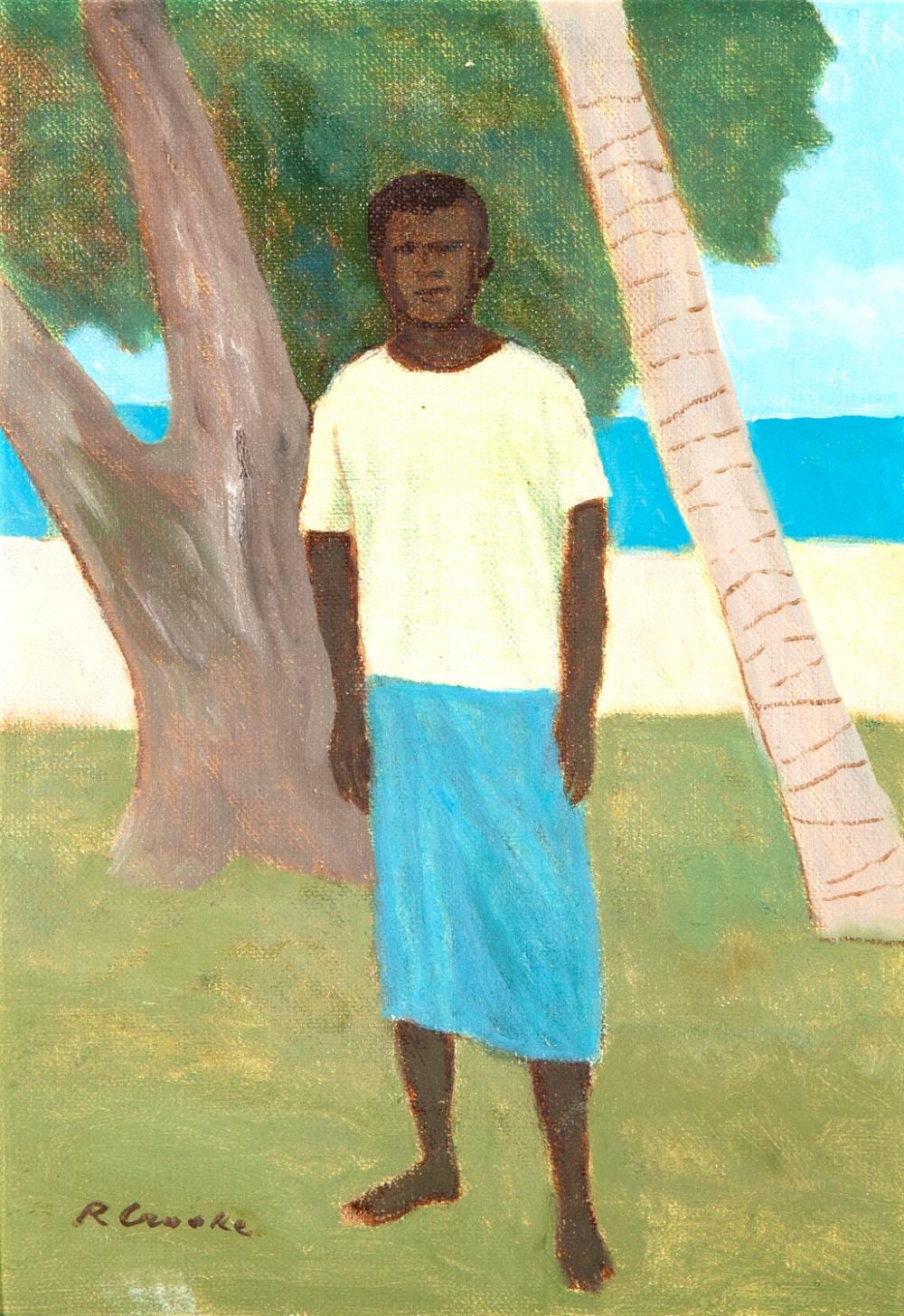 Ray Crooke comparable auction result: ray crooke islander oil on canvas panel