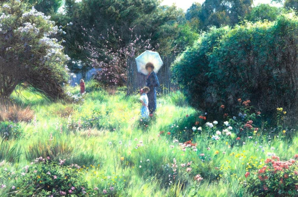 Michael Challen comparable auction result: michael challen lady with umbrella oil on canvas