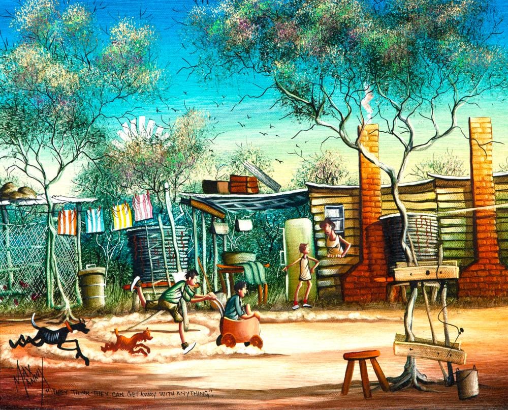 Max Mannix comparable auction result: max mannix they think they can get away with anything oil on canvas panel