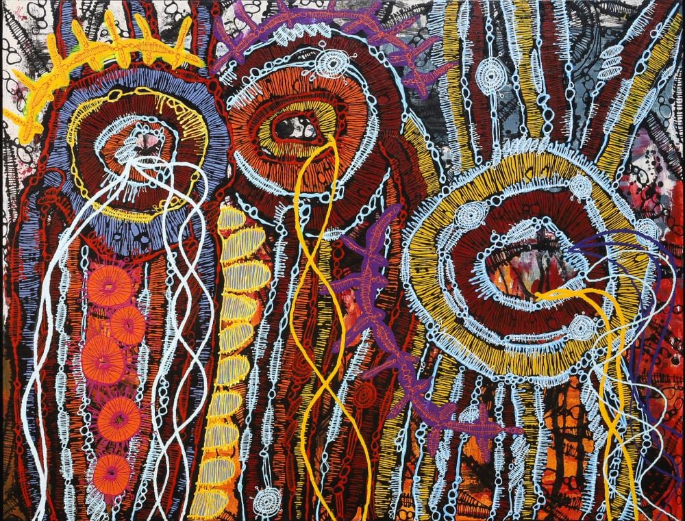 Jackie Wirramanda comparable auction result: jackie wirramanda walking on country acrylic on linen 94cm x 122cm