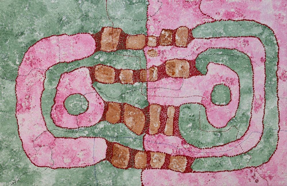 Winnie Reid Nakamarra comparable auction result: winnie reid nakamarra lupul rockholes acrylic on linen 100cm x 154cm