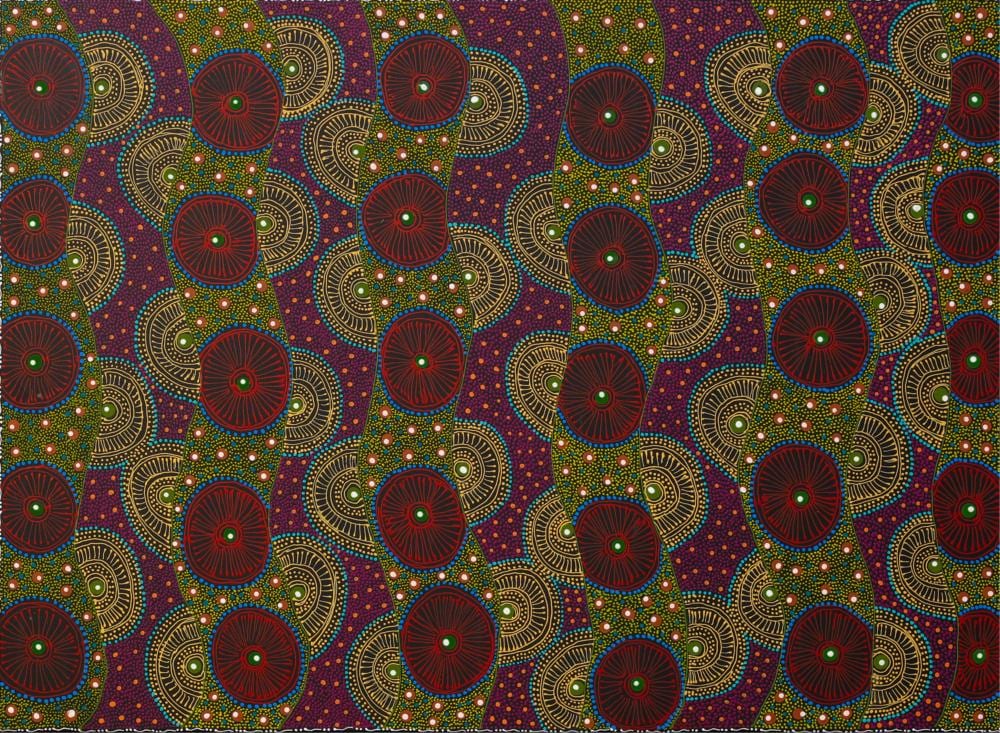 Tanya Price Nangala comparable auction result: tanya price nangala wild bush honey flower dreaming acrylic on canvas 97cm x 132cm
