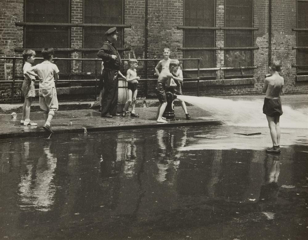 John Albok comparable auction result: john albok water sprinklers on street harlem 1937