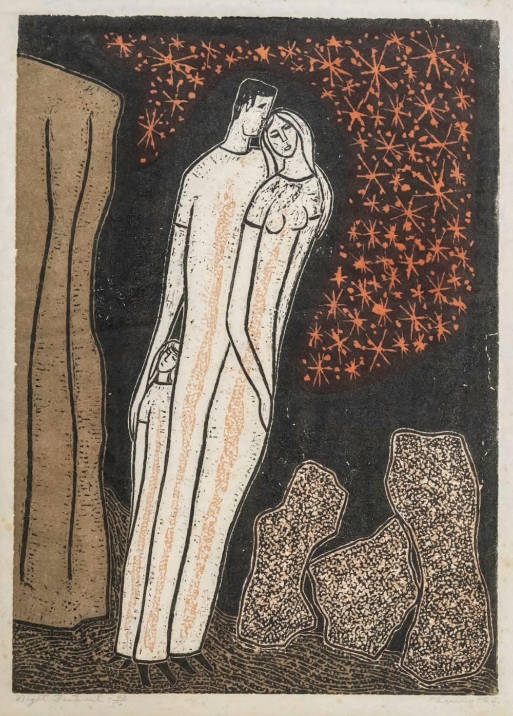 Stanley Lewis comparable auction result: stanley lewis canadian 1930 2006 night festival woodcut