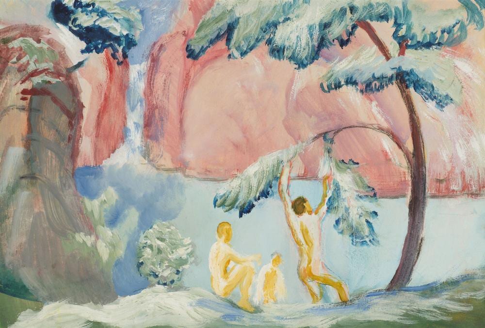 August Macke comparable auction result: august macke drei knaben am wasser verso weibliche akte frauen am tisch 1912