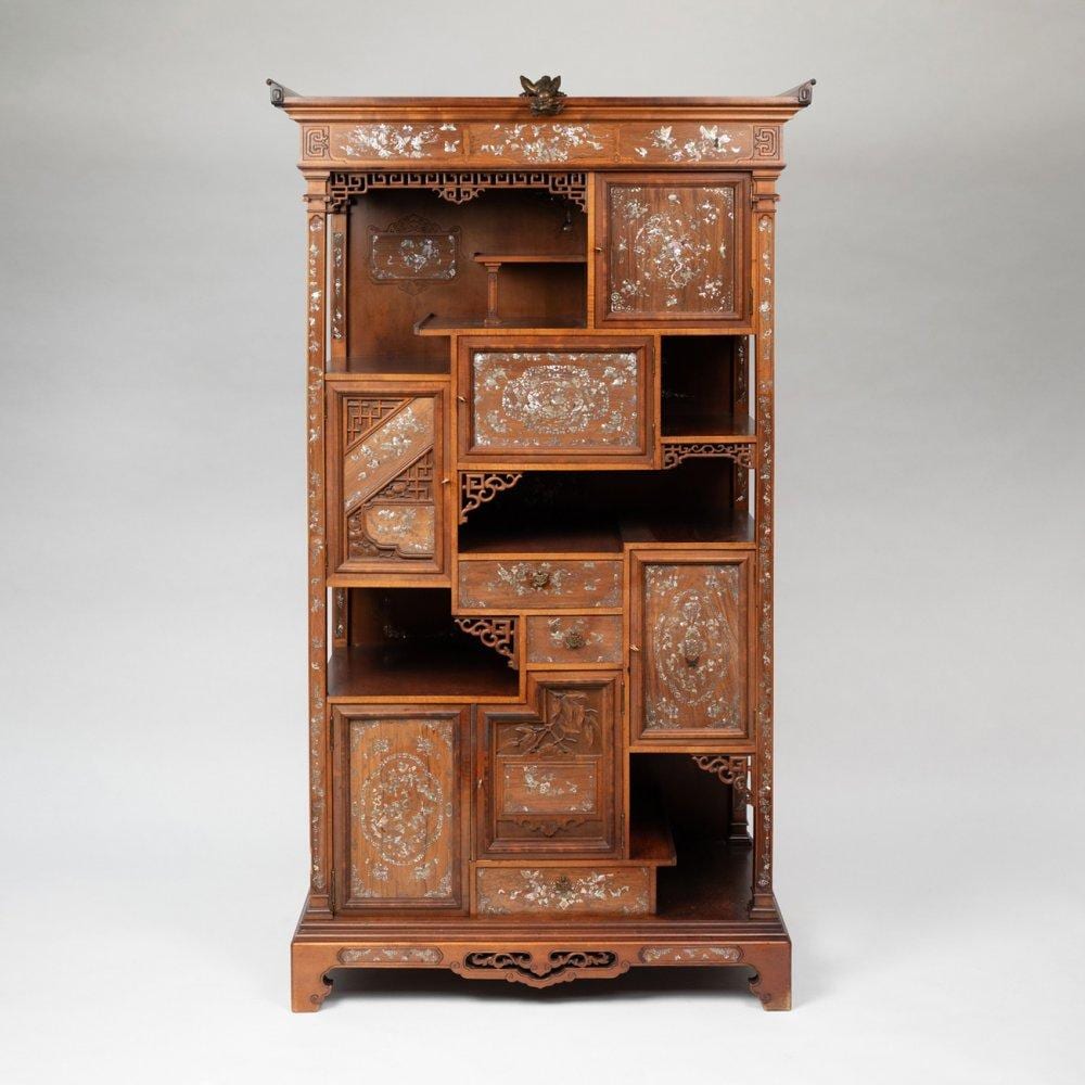 gabriel viardot france 1830 1906 japanese cabinet france late 19th century walnut wood mother of pearl inlay and bronze applications signed on the skirt · Setdart Auction House · 2026-05-27 Gabriel Viardot comparable auction result: gabriel viardot france 1830 1906 japanese cabinet france late 19th century walnut wood mother of pearl inlay and bronze applications signed on the skirt