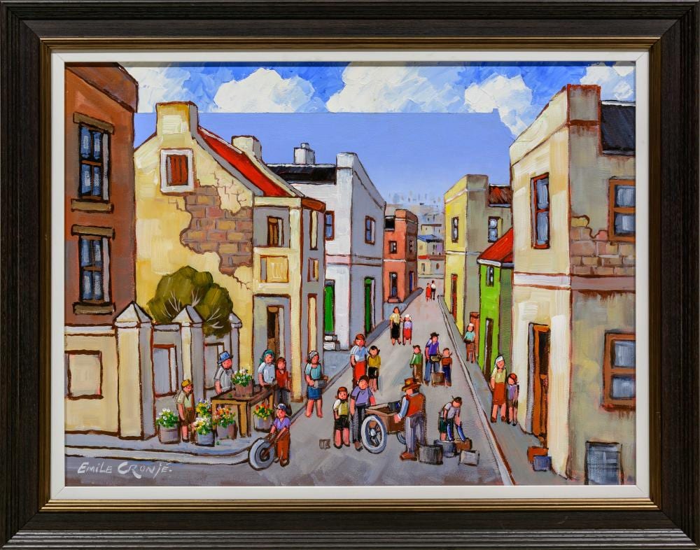 emile cronje sa born 1967 oil district six street scene with figures signed 44 x 60 · 5th Avenue Auctioneers · 2026-05-17 Emile Cronje comparable auction result: emile cronje sa born 1967 oil district six street scene with figures signed 44 x 60