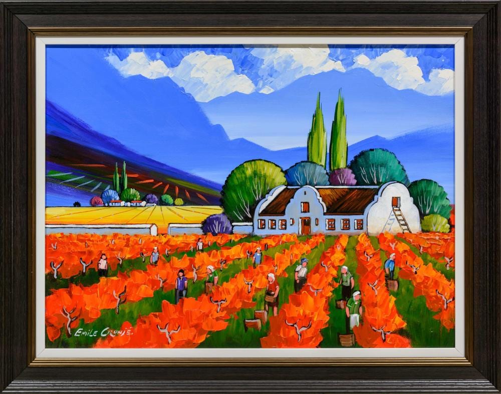 emile cronje sa born 1967 oil cape dutch homestead with figures signed 44 x 60 · 5th Avenue Auctioneers · 2026-05-17 Emile Cronje comparable auction result: emile cronje sa born 1967 oil cape dutch homestead with figures signed 44 x 60