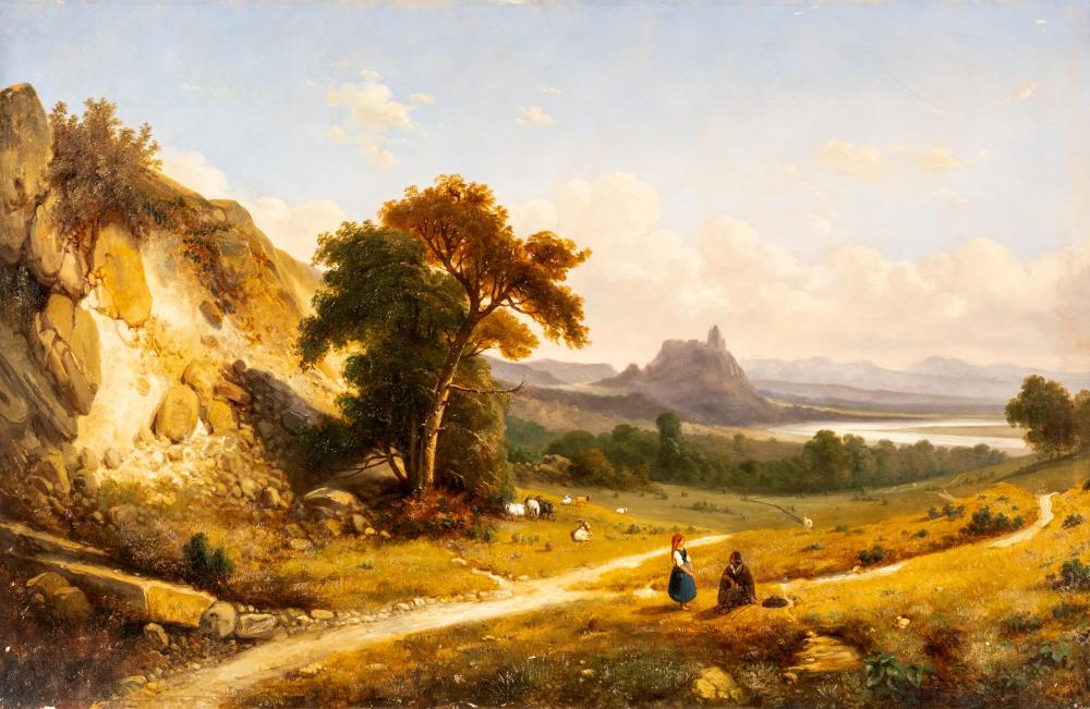 English School Circa 1840 Landscape Painting With Shepherds Near a River, Oil on Canvas sold by Collective Hudson, LLC, lot 114 — auction record photograph