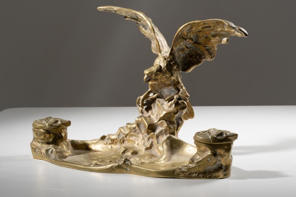 Albert Marionnet comparable auction result: albert marionnet signed art nouveau gilt bronze eagle inkwell c 1900