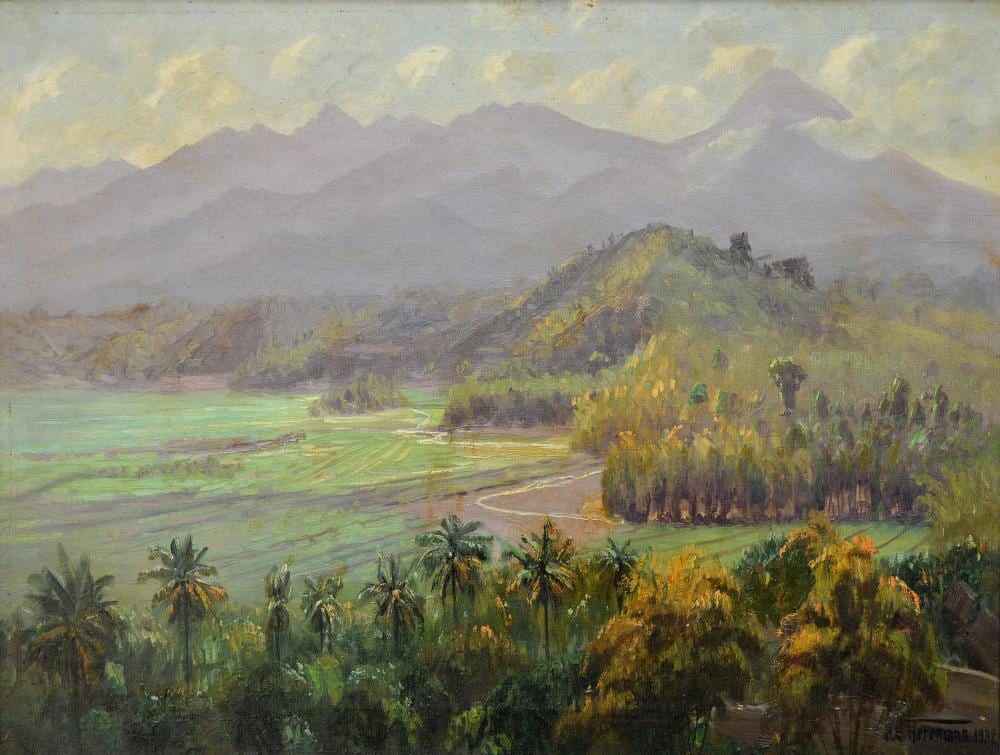 Herrmann, A. E.; Landscape, Volcanoes in the distance comparable sale