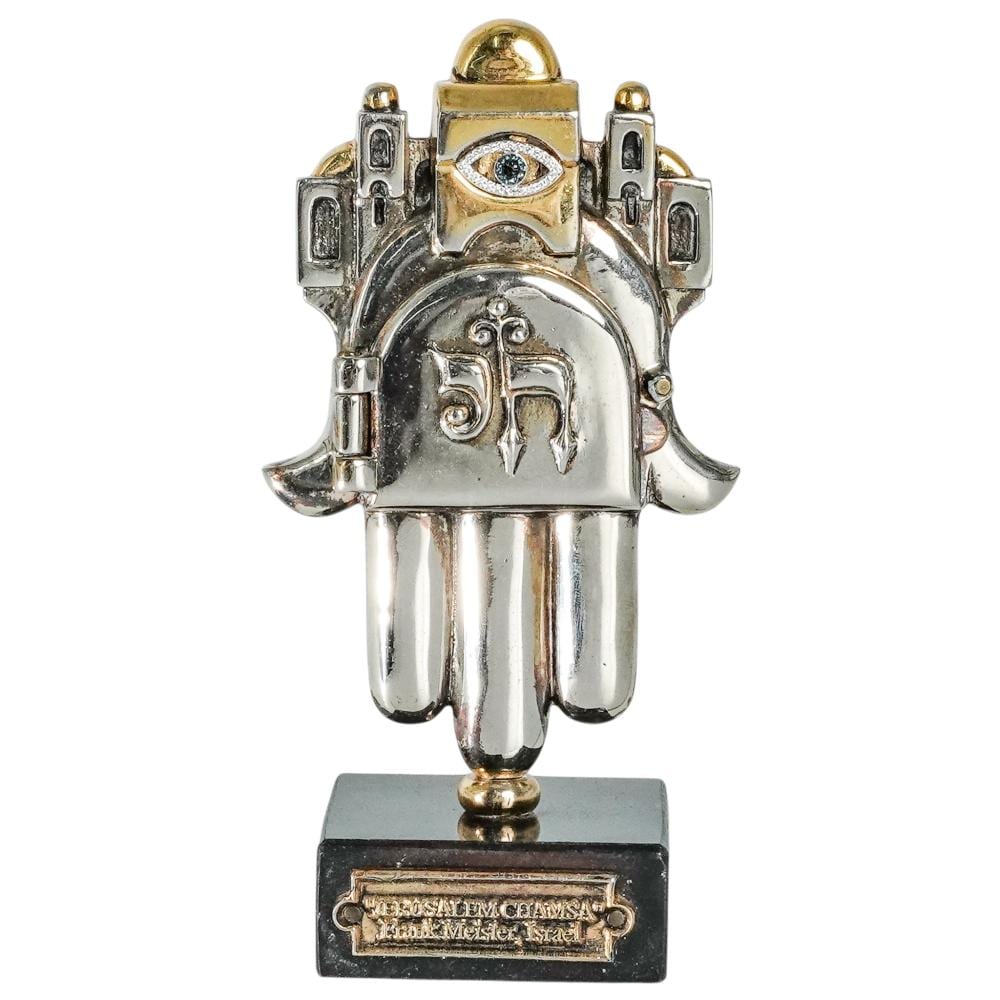 Frank Meisler comparable auction result: frank meisler israeli 1925 2018 jerusalem hamsa hand silver plated sculpture