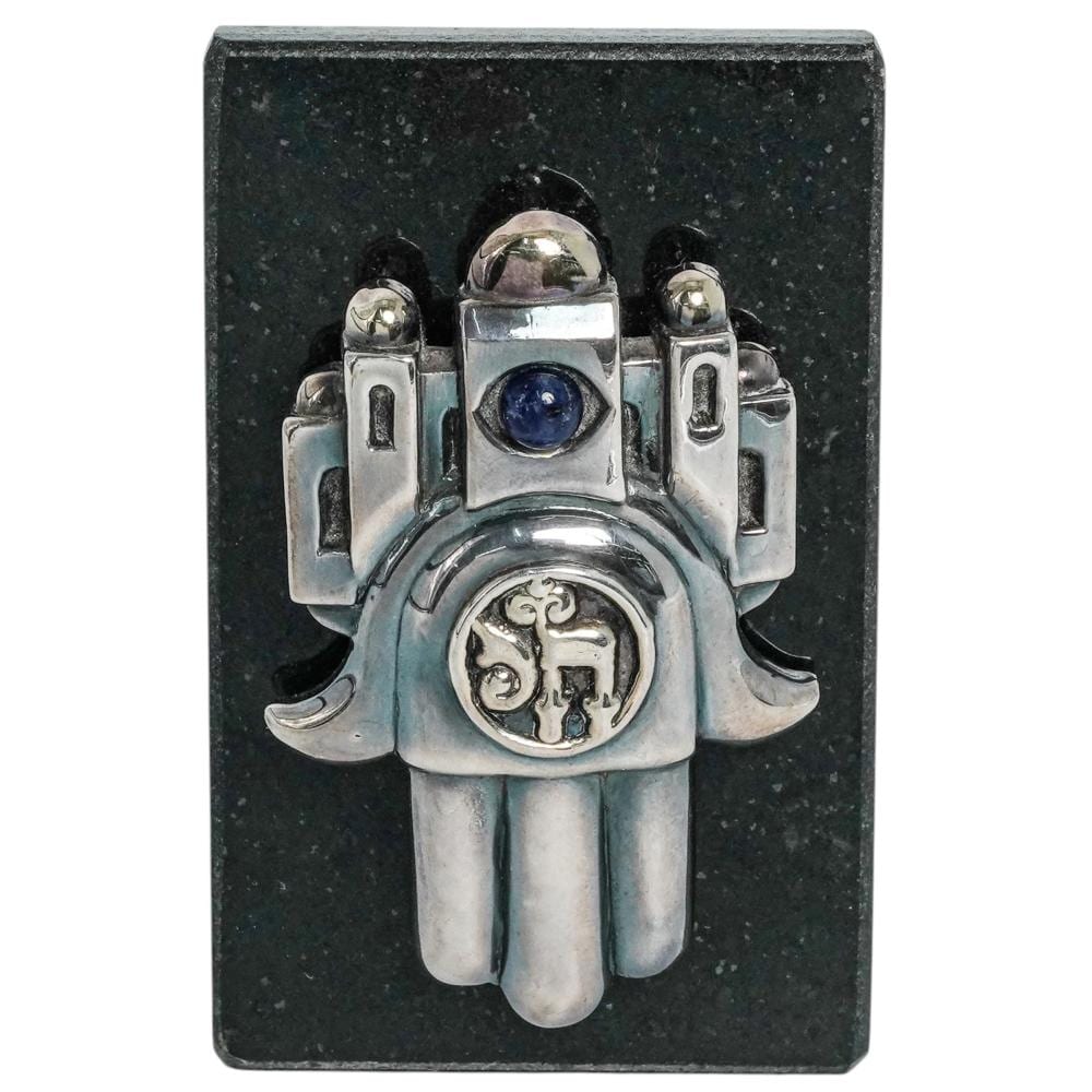Frank Meisler comparable auction result: frank meisler israeli 1929 2018 treasure of kabbalah silver overlay hamsa brooch with stand