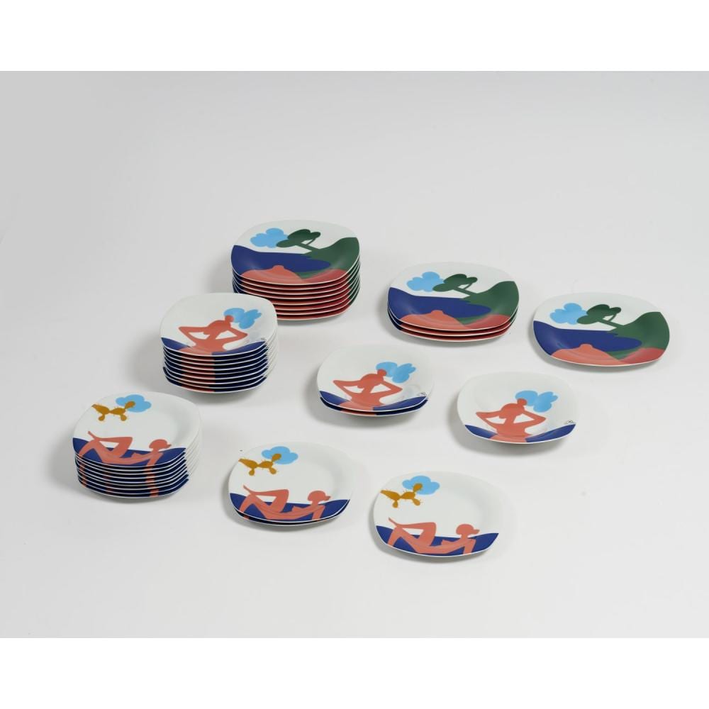 Claude Gilli comparable auction result: claude gilli 1938 2015 partie de service de table mod le femmes en porcelaine blanche d cor de paysages en aplats de couleur