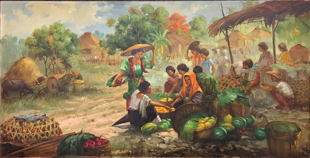 Oscar T Navarro comparable auction result: oscar t navarro 1921 1973 village scene painting
