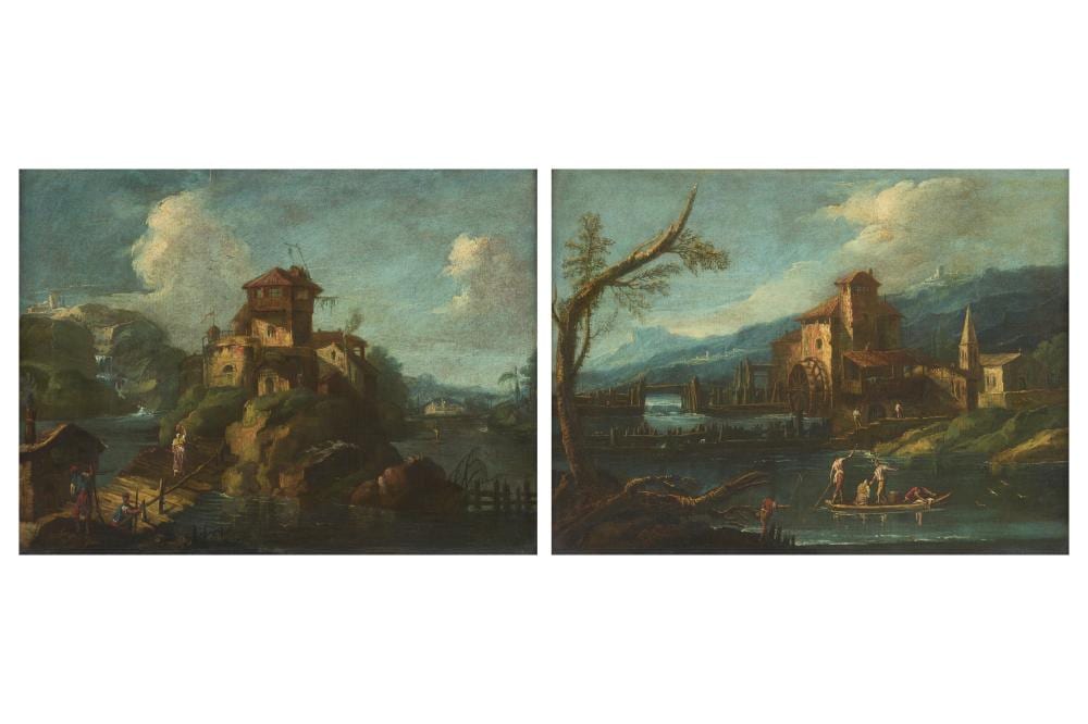 Antonio Diziani comparable auction result: antonio diziani venezia 1737 1797 river landscape with figures and a mill river landscape with a castle and figures near a bridge