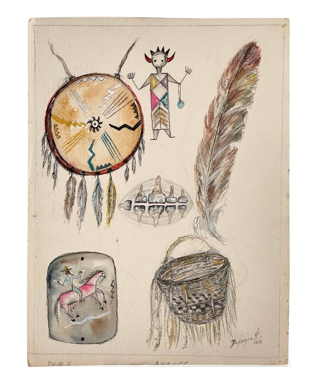Ted DeGrazia comparable auction result: ted degrazia the apache indians watercolor ink on board