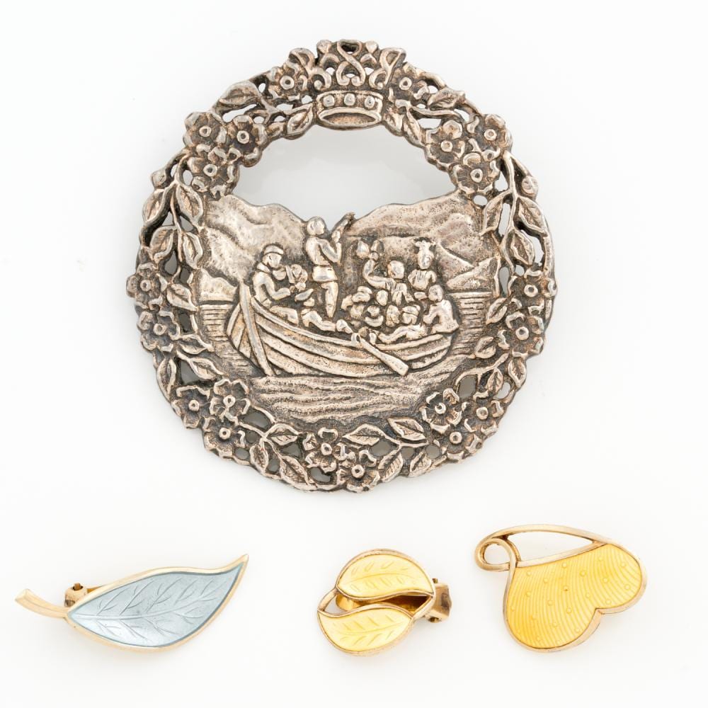 David Andersen comparable auction result: david andersen a norwegian brooch and set of three earrings in silver toned metal