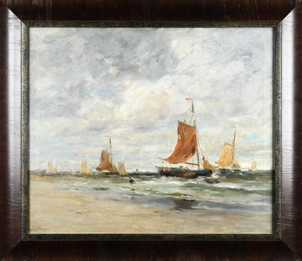 Charles Gruppe comparable auction result: charles gruppe oil boats on shoreline