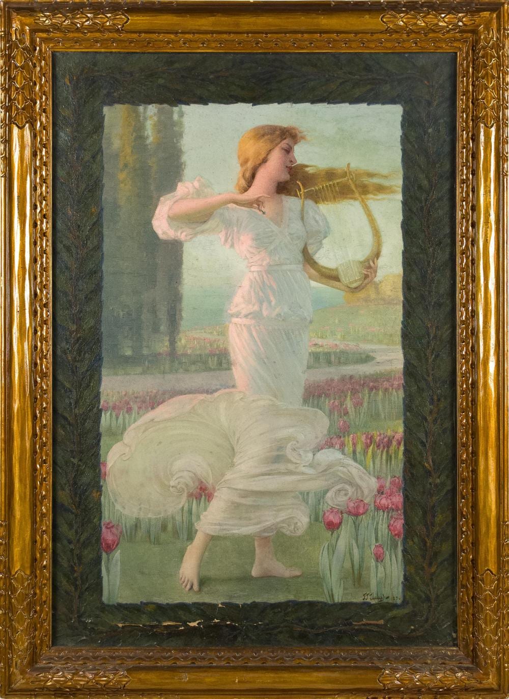 Frederick Judd Waugh comparable auction result: frederick judd waugh oil woman playing lyre