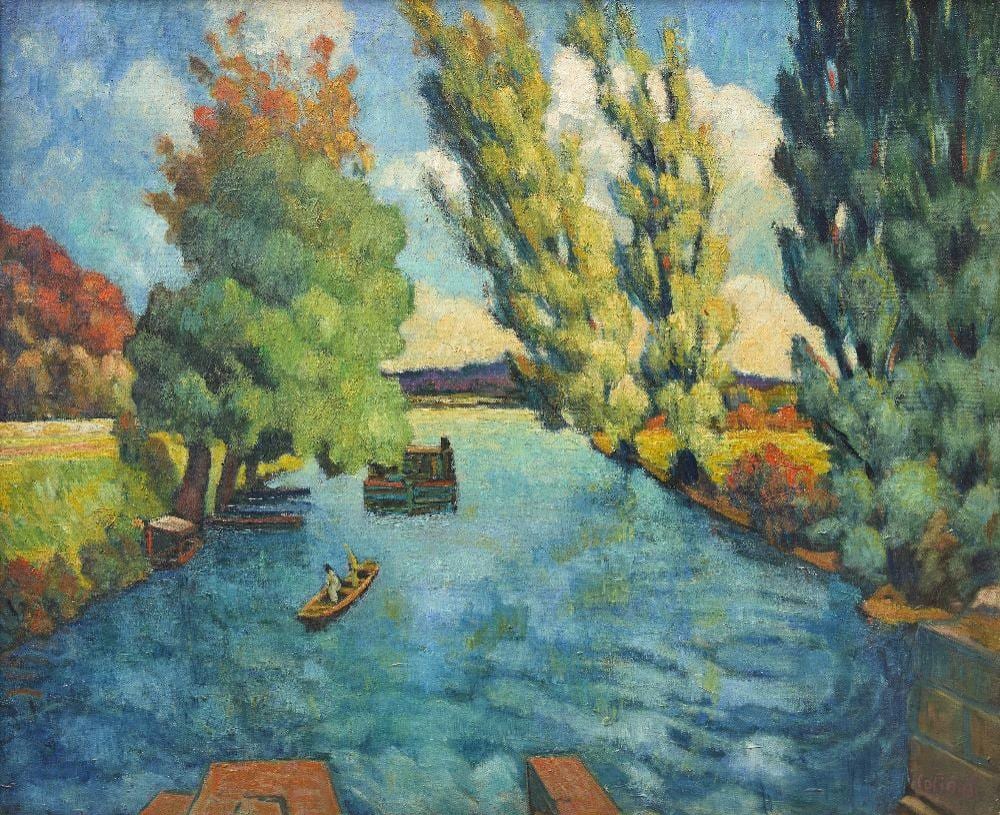 Emile Colinus comparable auction result: emile colinus barque sur un canal