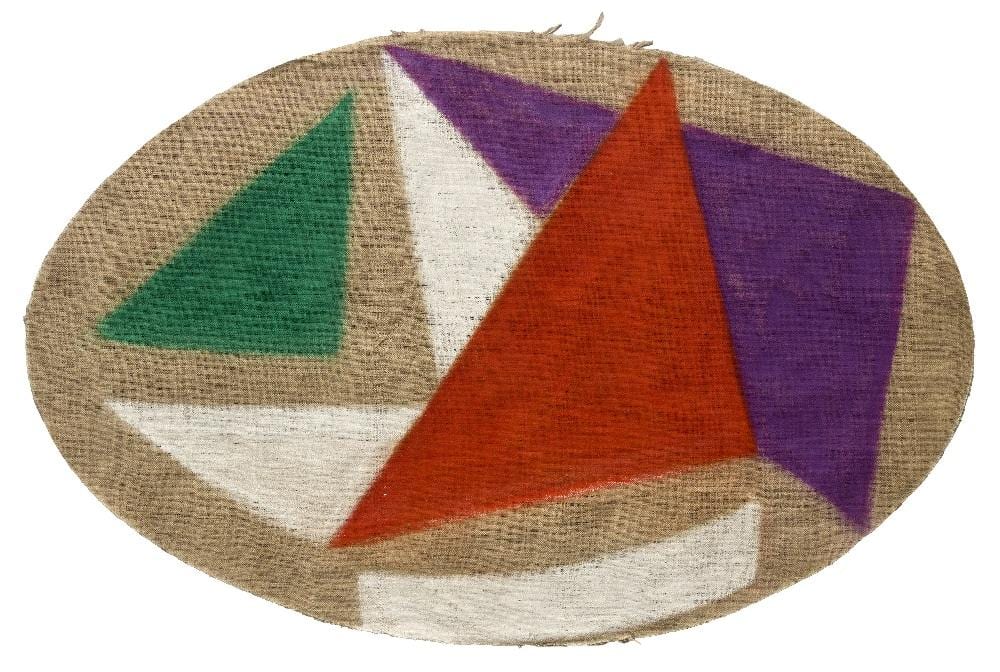 Margaret Mellis comparable auction result: margaret mellis three boats vi chinese orange green purple white c 1977