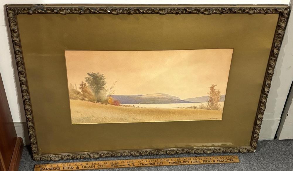 c d wader american b 1849 d 1918 bare hill view past fence canandaigua lake ny landscape watercolor painting framed · One Source Auctions · 2026-05-25 Charles Dickens Wader comparable auction result: c d wader american b 1849 d 1918 bare hill view past fence canandaigua lake ny landscape watercolor painting framed