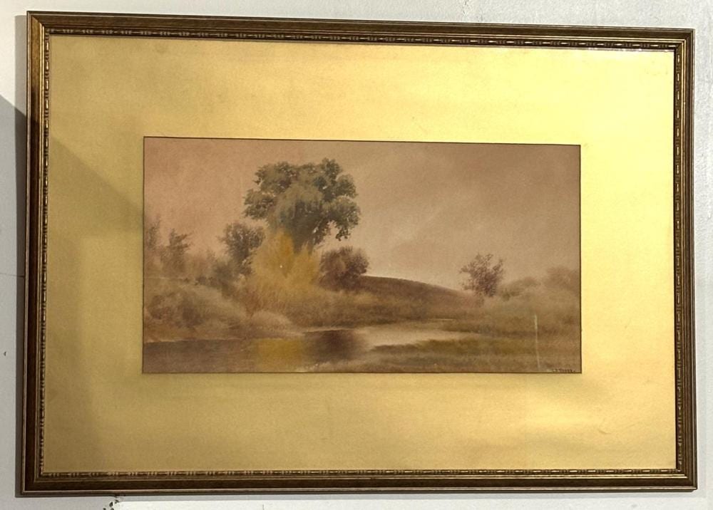 c d wader american b 1849 d 1918 water cutting through rolling meadows canandaigua ny landscape watercolor painting framed · One Source Auctions · 2026-05-25 Charles Dickens Wader comparable auction result: c d wader american b 1849 d 1918 water cutting through rolling meadows canandaigua ny landscape watercolor painting framed