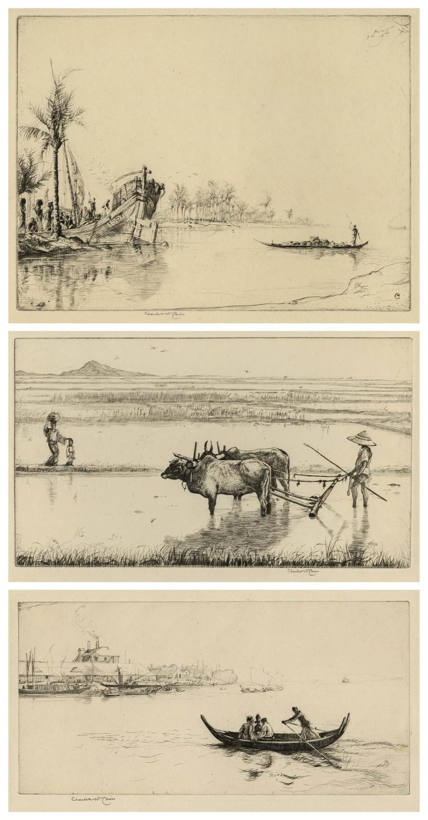 Charles William Dahlgreen comparable auction result: charles w cain three etchings on wove paper