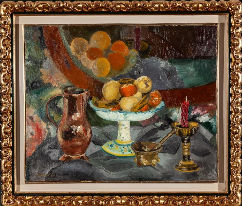menchu gal ir n 1919 san sebasti n 2008 still life with pitcher fruit bowl mortar and candle · Greco Subastas · 2026-05-26 Menchu Gal Orendain comparable auction result: menchu gal ir n 1919 san sebasti n 2008 still life with pitcher fruit bowl mortar and candle