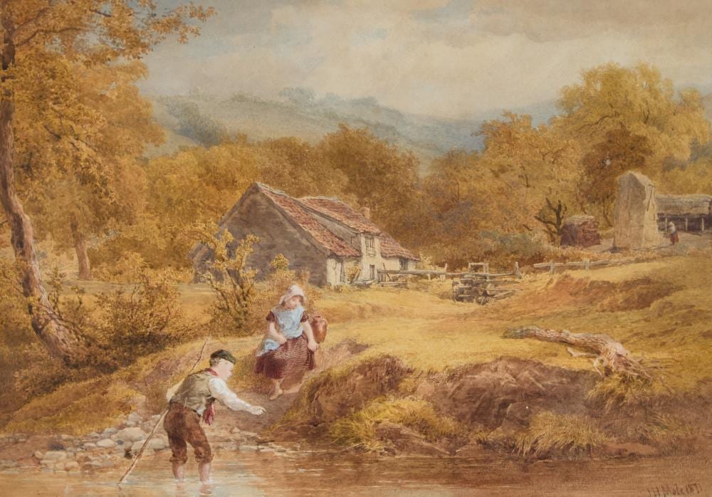 John Henry Mole comparable auction result: john henry mole 1814 1886 children playing by a river near a farmhouse