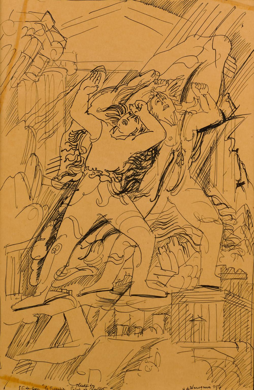 Henry de Waroquier comparable auction result: henry de waroquier 1881 1970 tude pour la trag die palais de chaillot