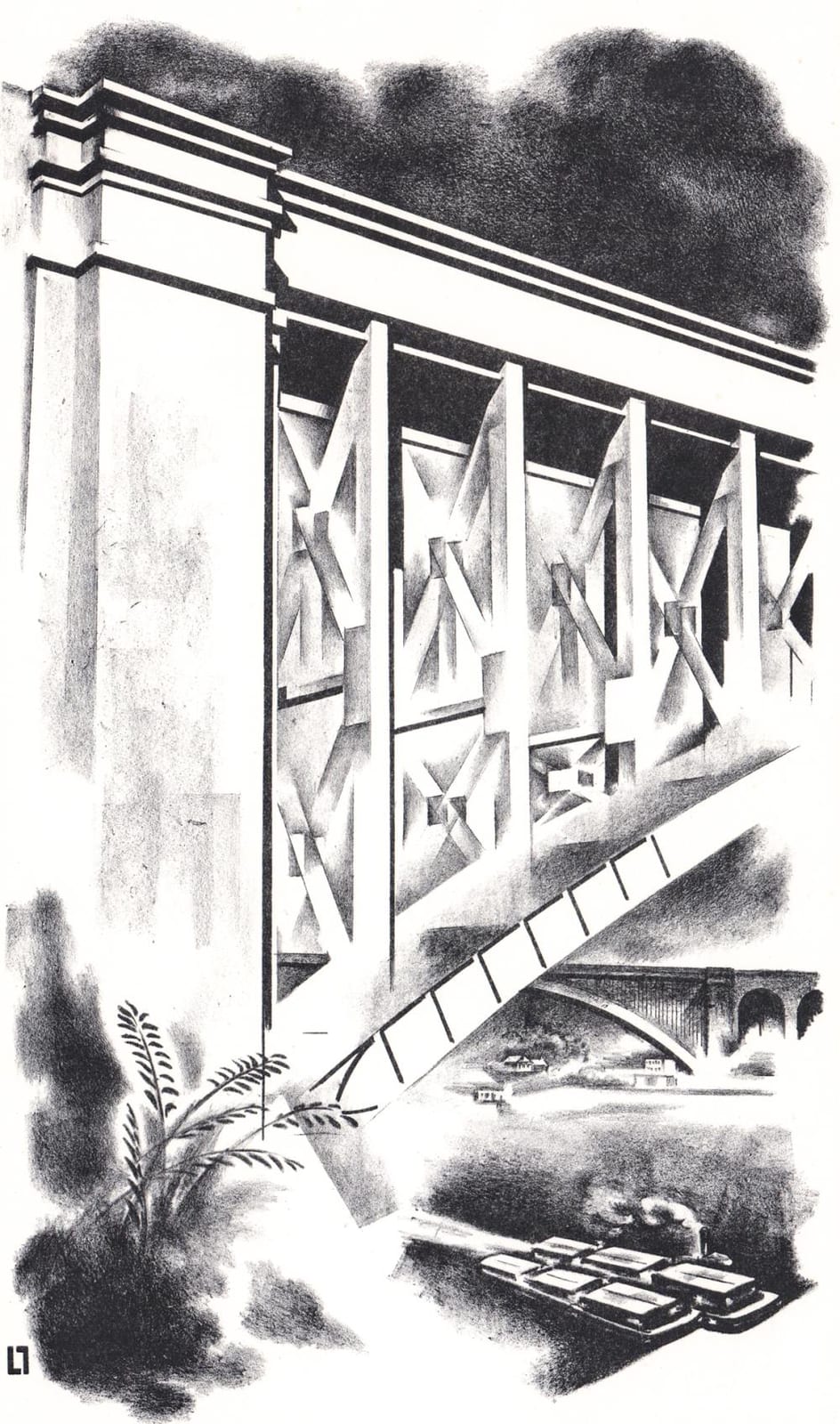 Louis Lozowick comparable auction result: louis lozowick signed litho bridges 1929