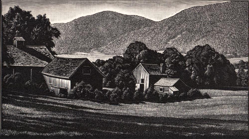 Asa Cheffetz comparable auction result: asa cheffetz signed wood engraving distant haze