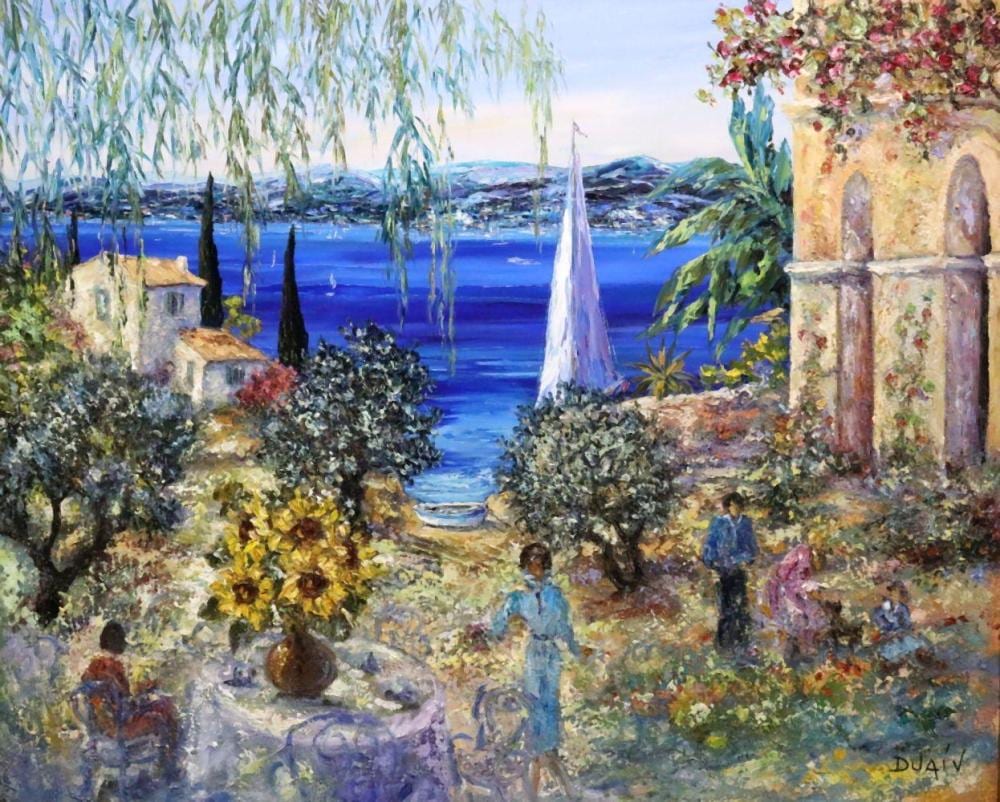 Jean-Marie Duaiv comparable auction result: duaiv french b 1952 sunday in the garden oil painting on canvas