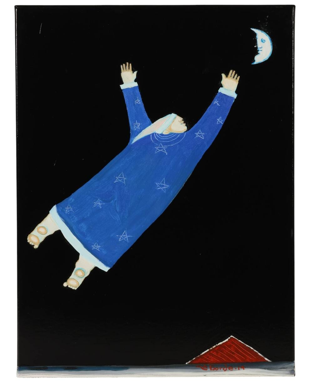 Martin Laborde comparable auction result: martin laborde b 1943 surreal man moon painting