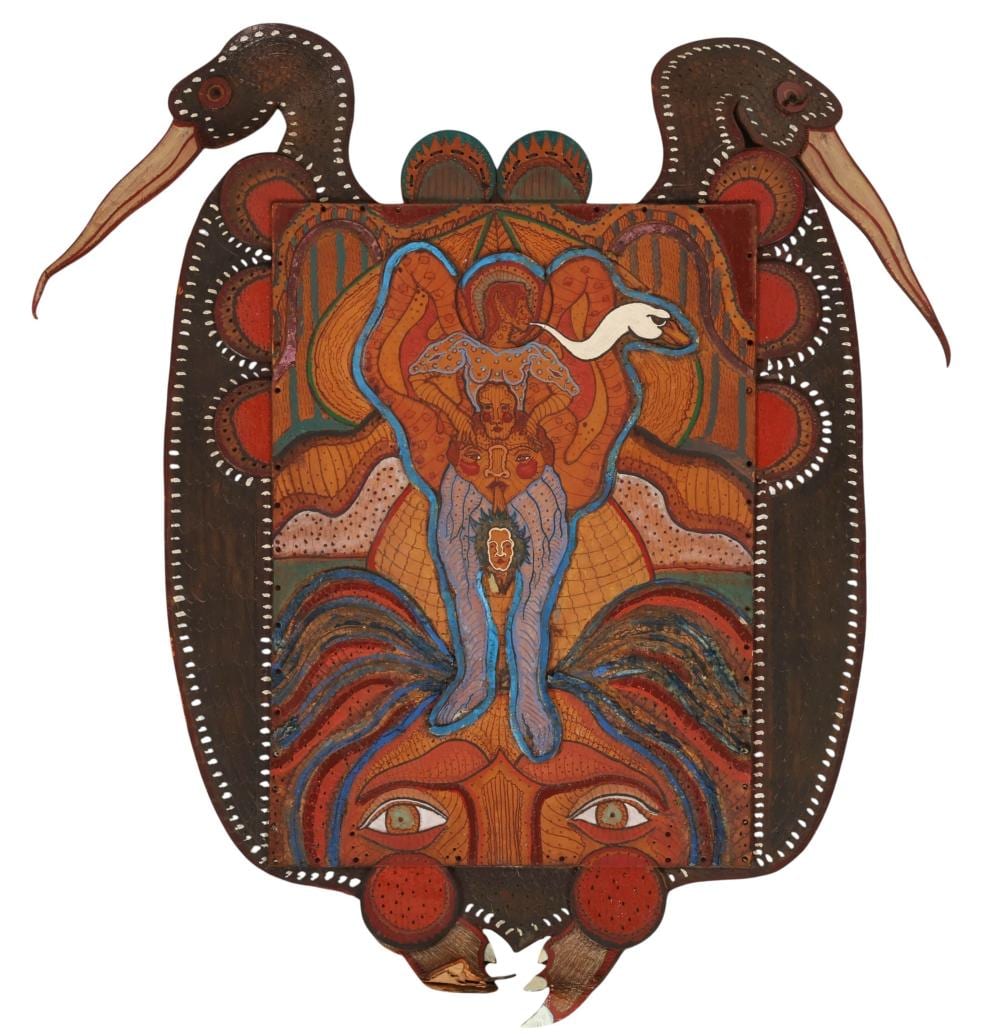 Martin Laborde comparable auction result: martin laborde b 1943 leather wall plaque painting