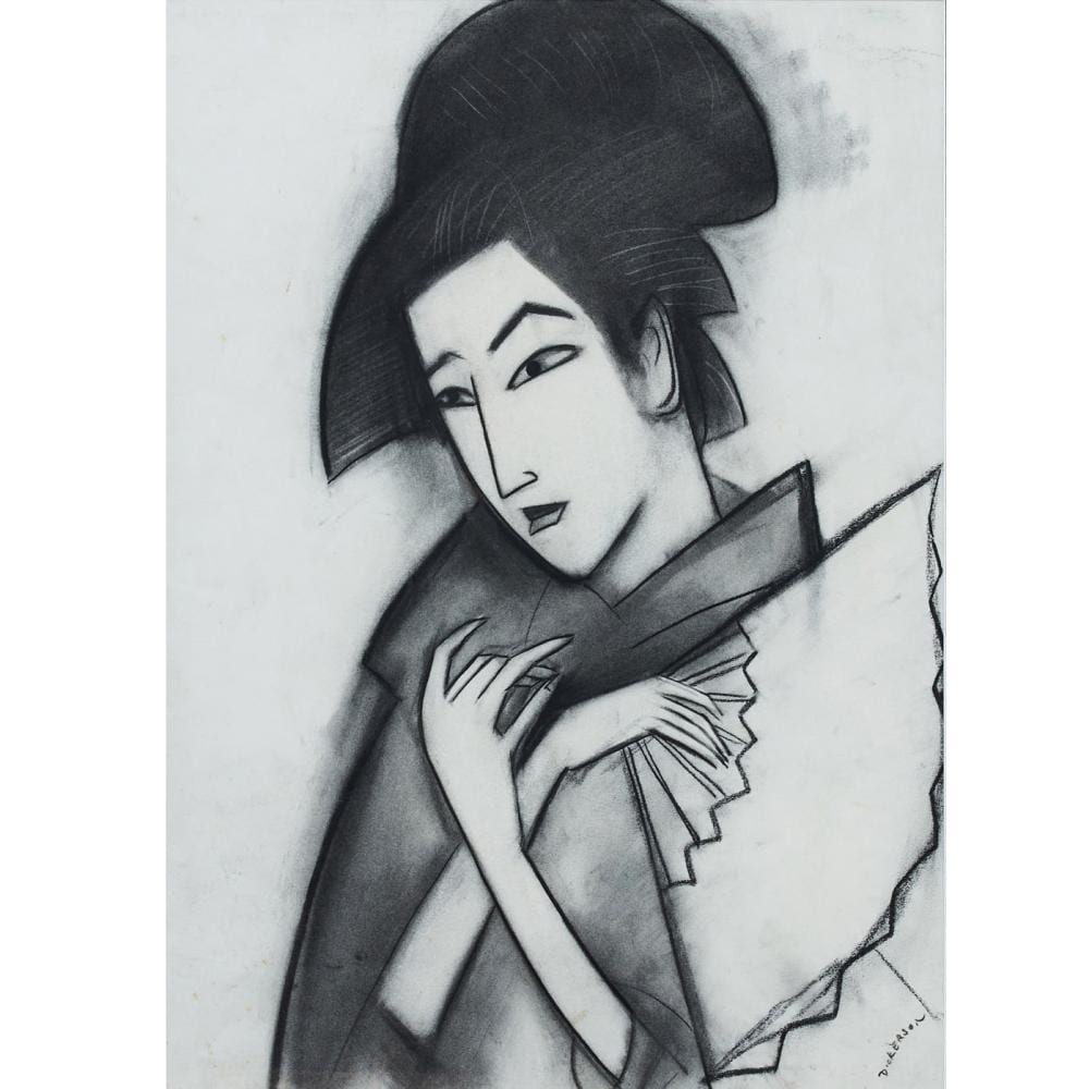 robert dickerson 1924 2015 portrait of a geisha charcoal on paper 69 x 49cm 97 x 75 5cm framed · Leonard Joel · 2026-06-02 Robert Dickerson comparable auction result: robert dickerson 1924 2015 portrait of a geisha charcoal on paper 69 x 49cm 97 x 75 5cm framed
