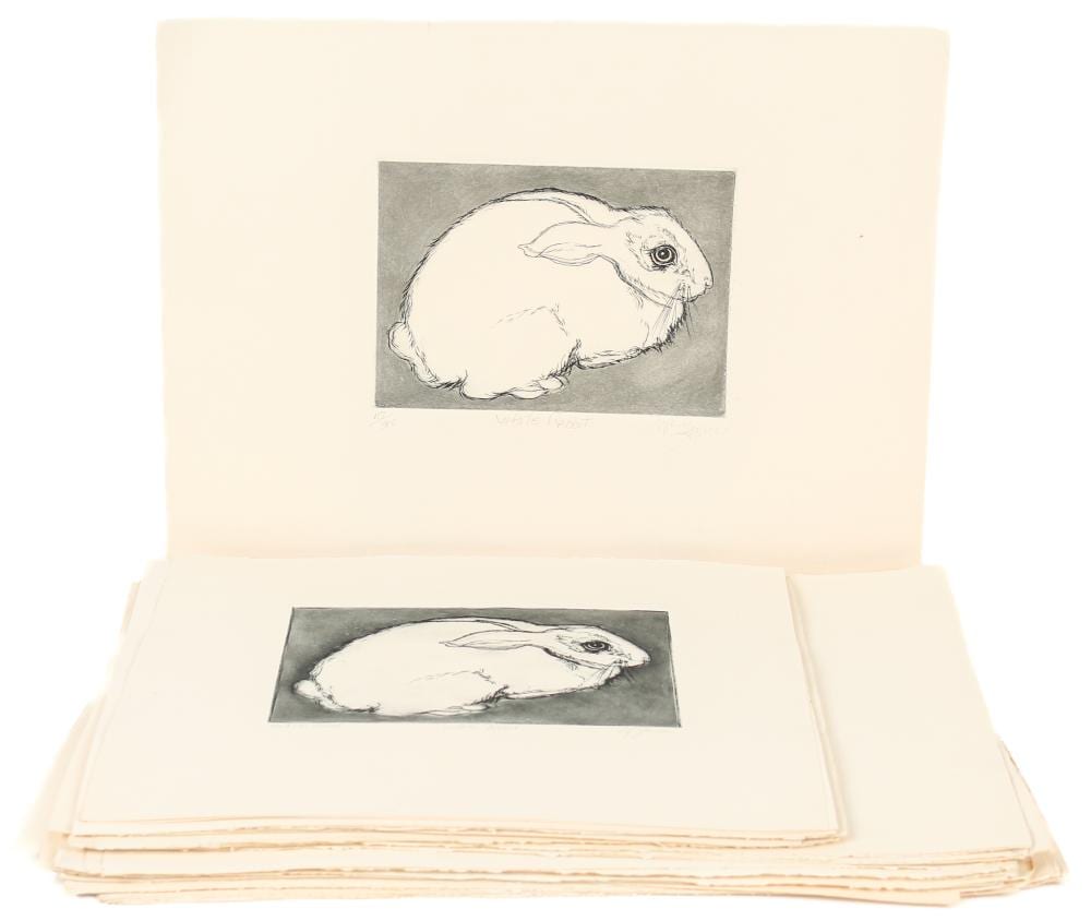 Christine McGinnis comparable auction result: christine mcginnis american 1937 2019 47 white rabbit etchings