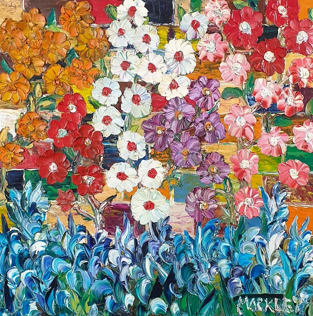 Evan Mackley comparable auction result: evan mackley oil on canvas large impressive work titled all colour