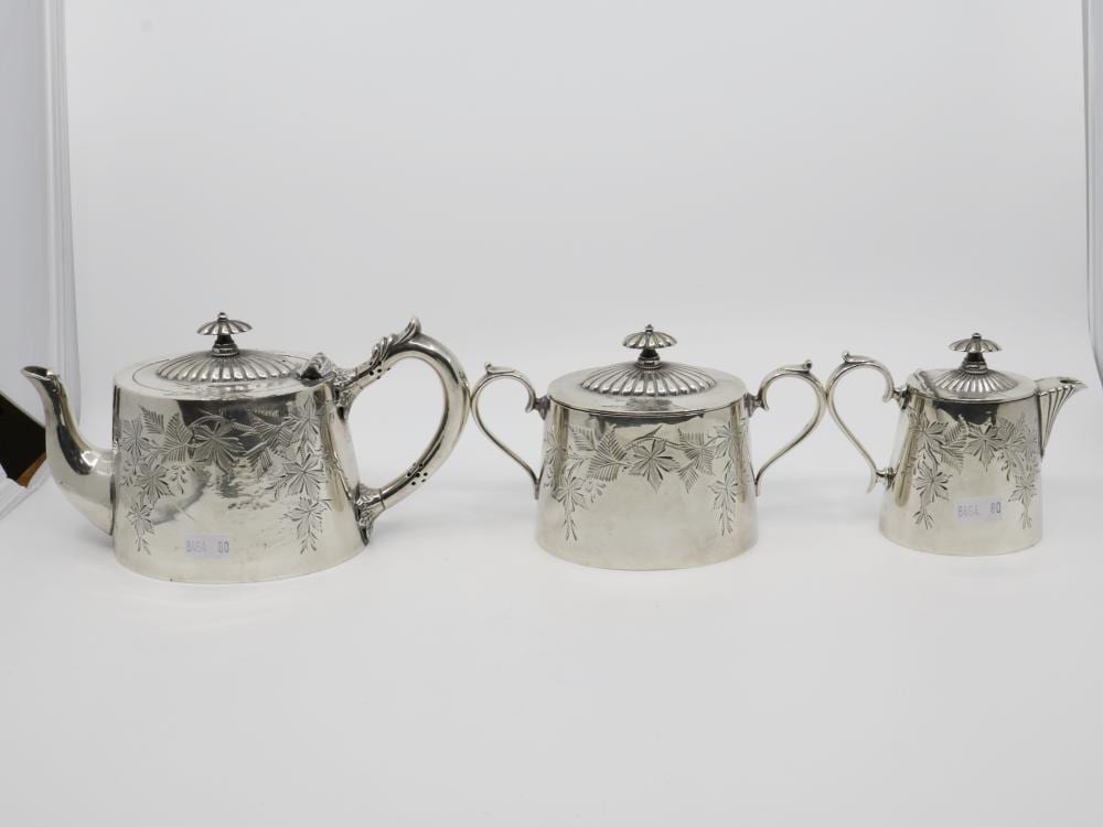 James (1887) Dixon comparable auction result: james dixon sons england silverplated three piece tea set with engraved floral decoration